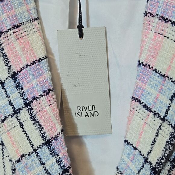 River Island Tweed Cropped Blazer jacket Size 10 Clueless Light Academia Preppy - Picture 4 of 14